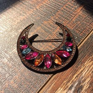 Multi-Color Stone Crescent Moon Pin